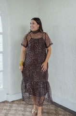 Entro Cheetah Maxi Slip Dress in Brown