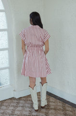 Entro Pink Stripe Cinched Waist Mini Dress