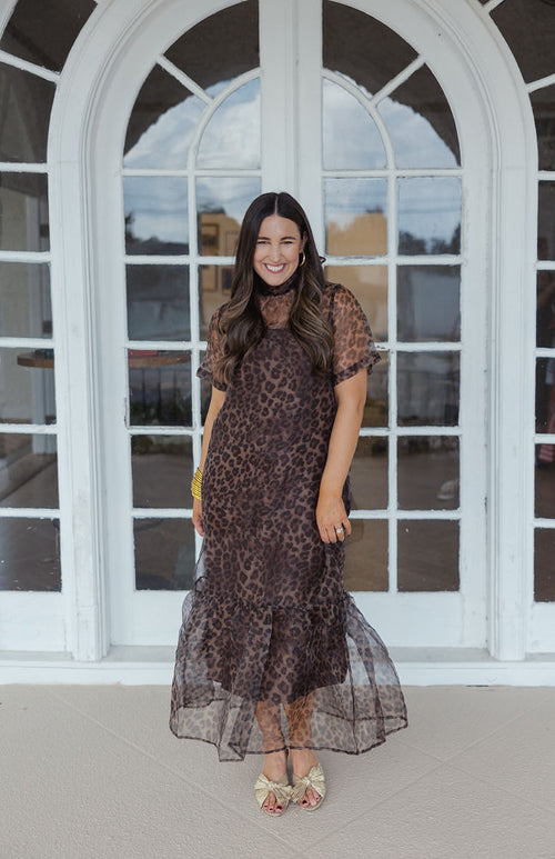 Entro Cheetah Maxi Slip Dress in Brown