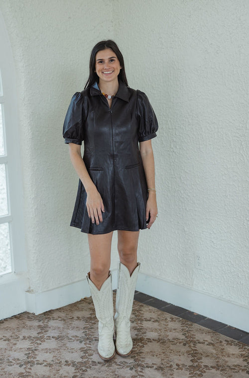 THML Brown Mini Faux Leather Mini Dress