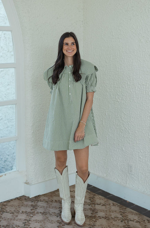 Karlie Check Novelty Collar Dress in Citron