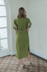 THML Floral Midi Tie Dress in Chartreuse
