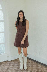 Entro Brown Denim Scalloped Mini Dress
