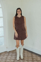 Entro Brown Denim Scalloped Mini Dress