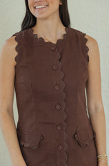 Entro Brown Denim Scalloped Mini Dress