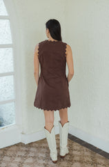 Entro Brown Denim Scalloped Mini Dress