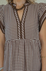Entro Brown Gingham Midi Dress