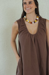 Karlie Denim Scoop Swing Dress in Chocolate Brown