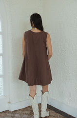 Karlie Denim Scoop Swing Dress in Chocolate Brown