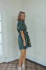 Entro Green Floral Scalloped Hem Mini Dress
