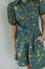 Entro Green Floral Scalloped Hem Mini Dress