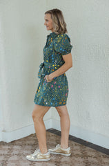Entro Green Floral Scalloped Hem Mini Dress