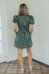 Entro Green Floral Scalloped Hem Mini Dress