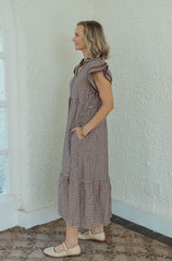 Entro Brown Gingham Midi Dress