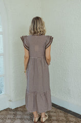 Entro Brown Gingham Midi Dress