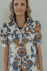 The Hannah Blue and Orange Floral Tie Back Dress