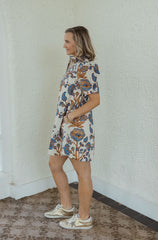 The Hannah Blue and Orange Floral Tie Back Dress