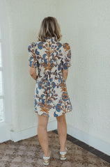 The Hannah Blue and Orange Floral Tie Back Dress