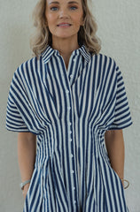 Karlie Stripe Shirt Dress in Blue