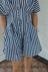 Karlie Stripe Shirt Dress in Blue