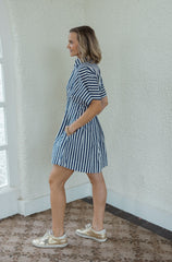 Karlie Stripe Shirt Dress in Blue
