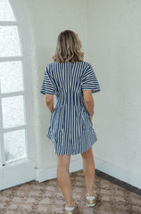 Karlie Stripe Shirt Dress in Blue