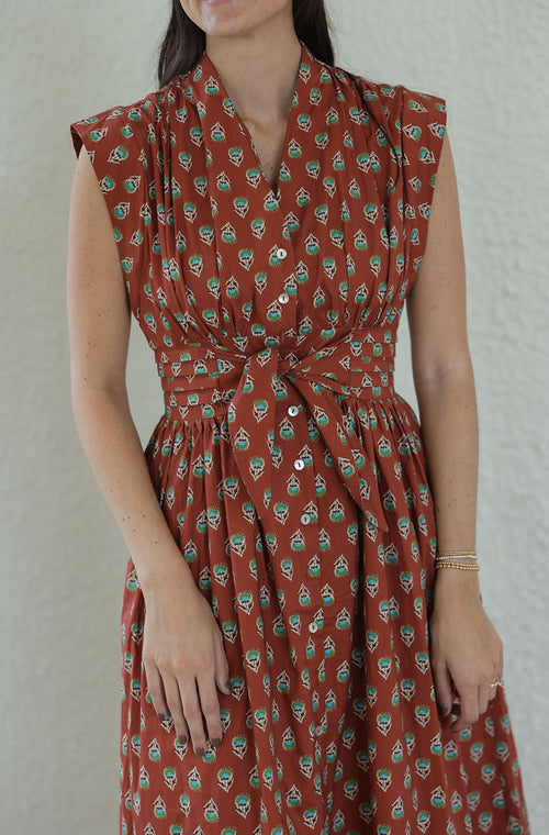 Entro Red Block Print Tie Waist Dress