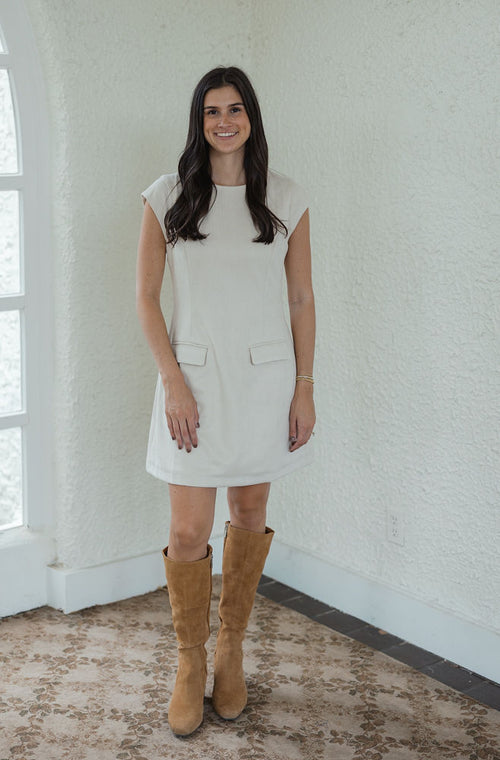 THML Cream Faux Suede Mini Dress