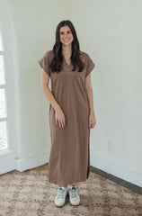 Entro Mocha Brown Collar Maxi Dress