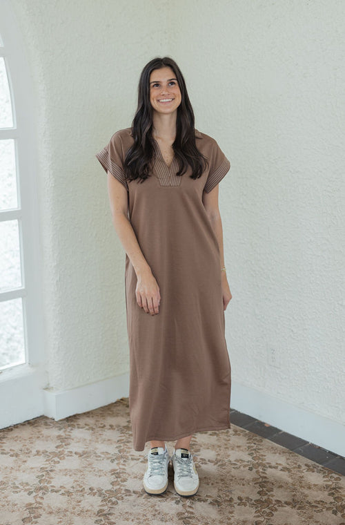 Entro Mocha Brown Collar Maxi Dress