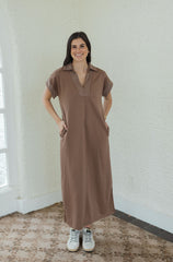 Entro Mocha Brown Collar Maxi Dress