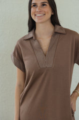 Entro Mocha Brown Collar Maxi Dress