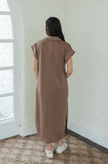 Entro Mocha Brown Collar Maxi Dress