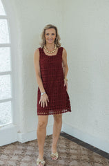 The Addy Wine Eyelet Mini Dress
