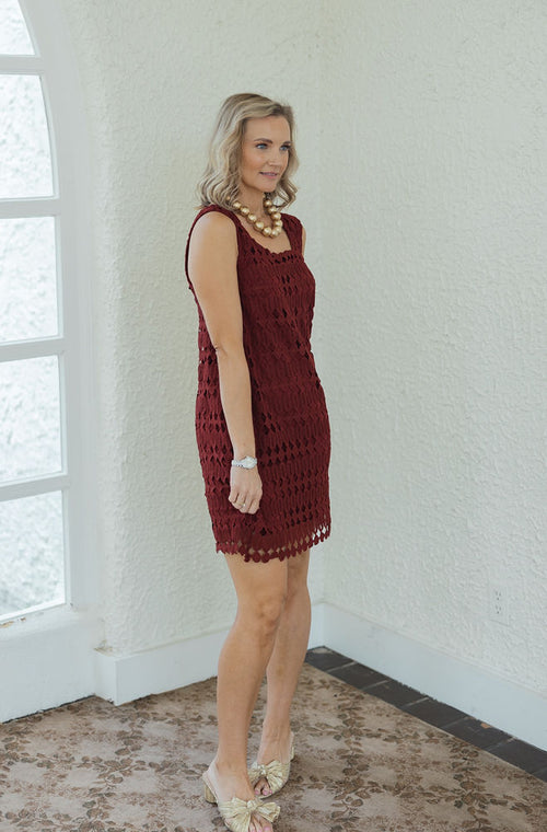 The Addy Wine Eyelet Mini Dress