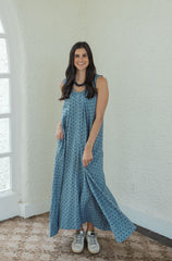 Karlie Denim Polka Dot Scoop Maxi Dress