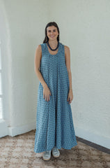 Karlie Denim Polka Dot Scoop Maxi Dress