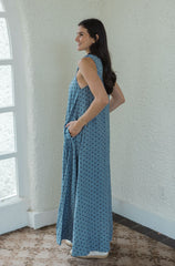 Karlie Denim Polka Dot Scoop Maxi Dress