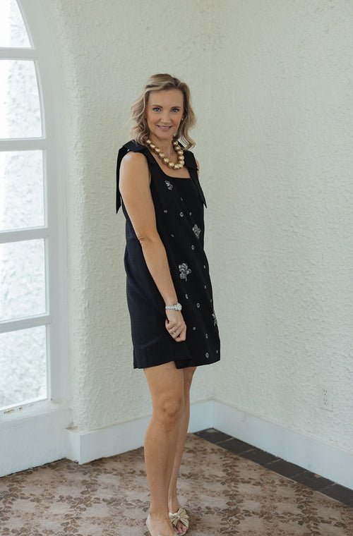 Entro Black Floral Jewel Mini Dress