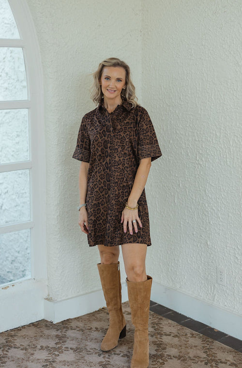 THML Faux Suede Cheetah Shift Mini Dress