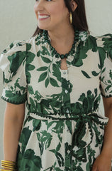 Entro Green Floral Puff Sleeve Midi Dress