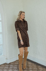 THML Faux Suede Cheetah Shift Mini Dress