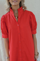Karlie Poplin Ruffle Neck Maxi Dress in Red