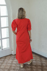 Karlie Poplin Ruffle Neck Maxi Dress in Red