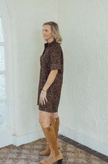 THML Faux Suede Cheetah Shift Mini Dress