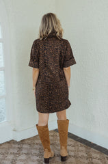THML Faux Suede Cheetah Shift Mini Dress