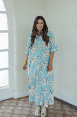 Karlie Palm Leaf Floral Maxi Dress in Blue