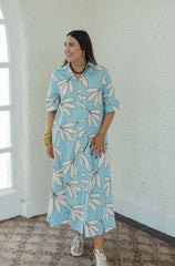 Karlie Palm Leaf Floral Maxi Dress in Blue