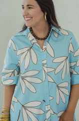 Karlie Palm Leaf Floral Maxi Dress in Blue