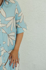 Karlie Palm Leaf Floral Maxi Dress in Blue